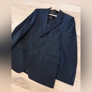 Zara Wool Dark Pinstripe Suit Jacket